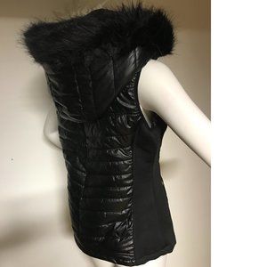 NWT Nanette Lepore Black Puffer Coat Jacket Vest Hooded Fall Winter Faux fur